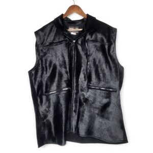 Jonathan A Logan Calf Hair Zip Front Vest in Black Size XXL